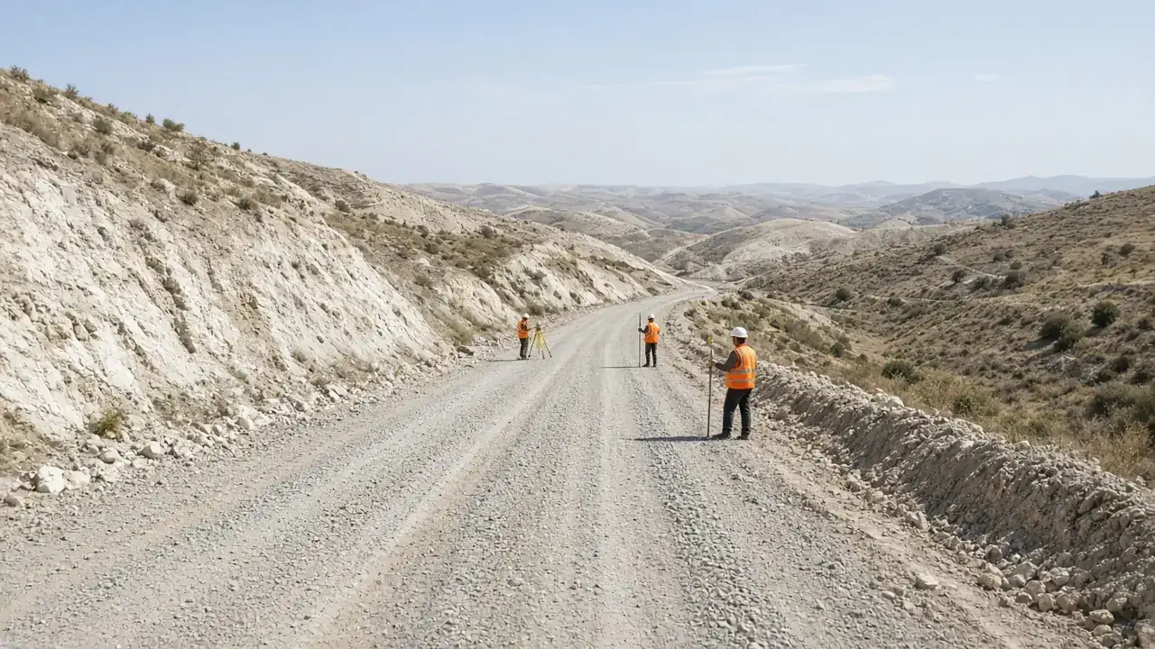 Yol şantiyesinde güzergâh ölçümü
